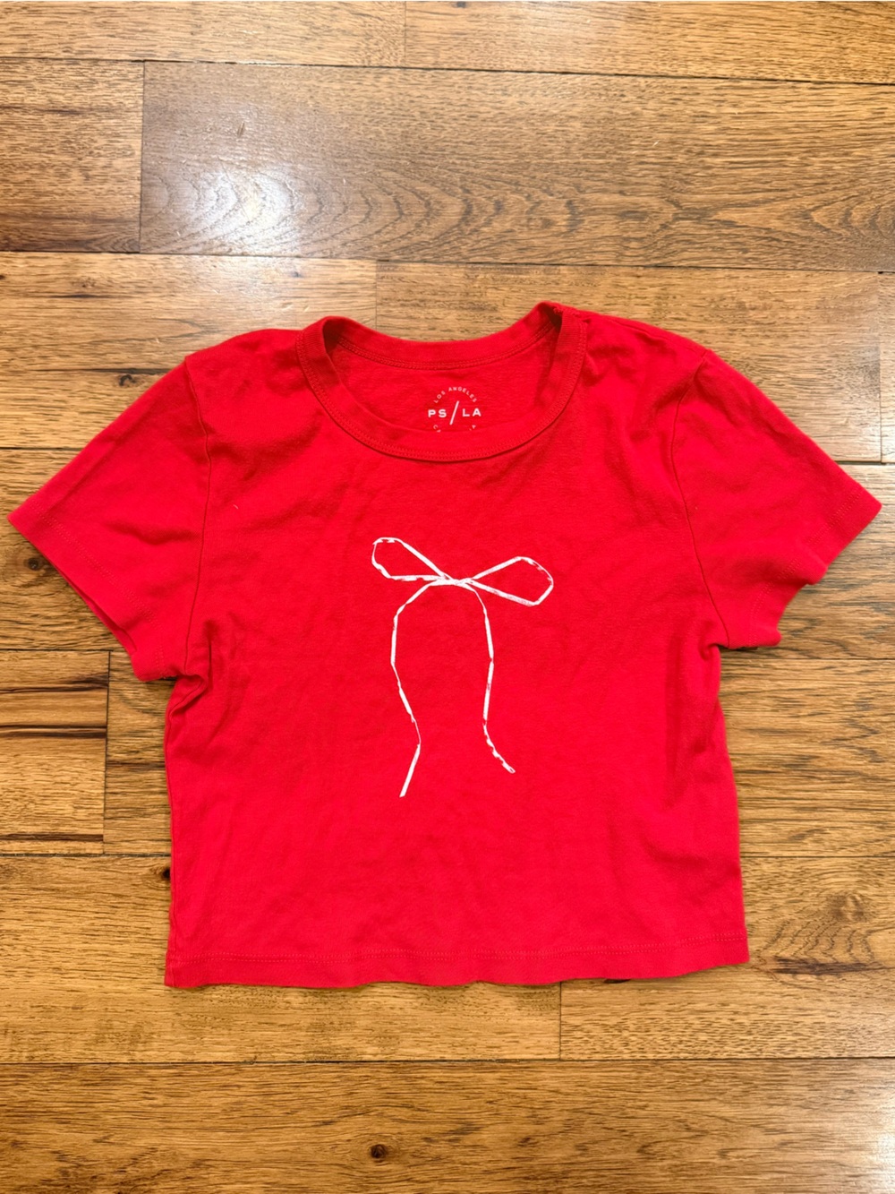 PS/LA Red Girls' Short Sleeve Tee with Bow Graphic